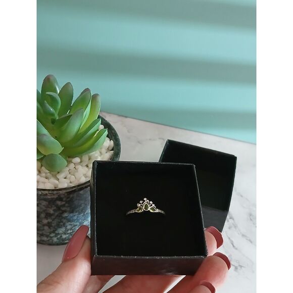 Disney Princess Tiana Tiara Ring S925 ALE 18 Bead-Set Green Pear-Shaped Crystals - Picture 12 of 13